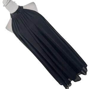 MSK! DREAMY CHIC BLACK CHIFFON, SEQUINNED NECK, ULTRA VOGUE FLOWING DRESS! SZ 10